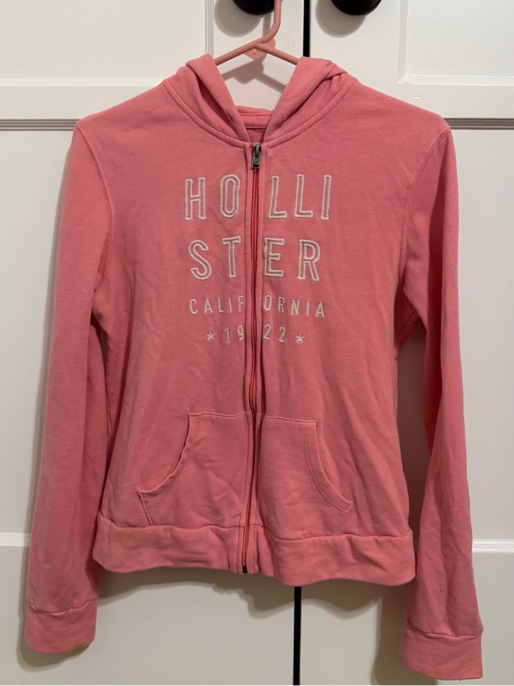 Hollister Coral-Pink Zip Front Hoodie with Embroidered Logo